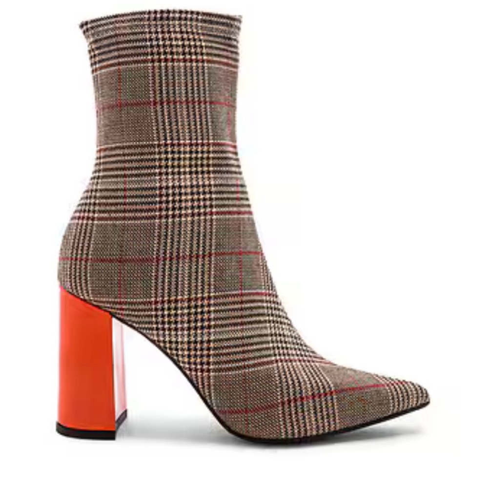 Jeffrey Campbell Siren Boots in Brown Plaid with Red Heel